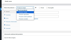 Establecer el tipo de producto